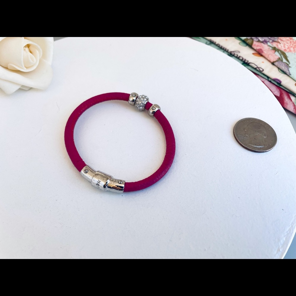 Henri Bendel Red Leather Logo Magnetite Bracelet